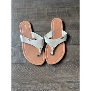 Chaps Ralph Lauren women slip on flip‎ flops white with tan soles Size 9/10